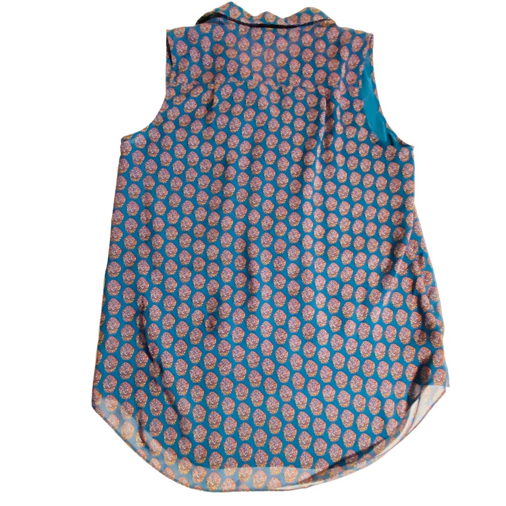 CAbi Medallion Reign Sleeveless Blouse Womens Sz Small Teal Orange Ruffles 3275 - Picture 5 of 11